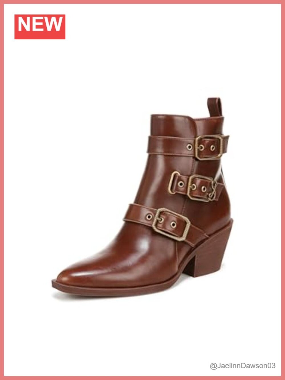 Women's Ankle Bootie Square Toe Block Heel Zip Buckle Boot